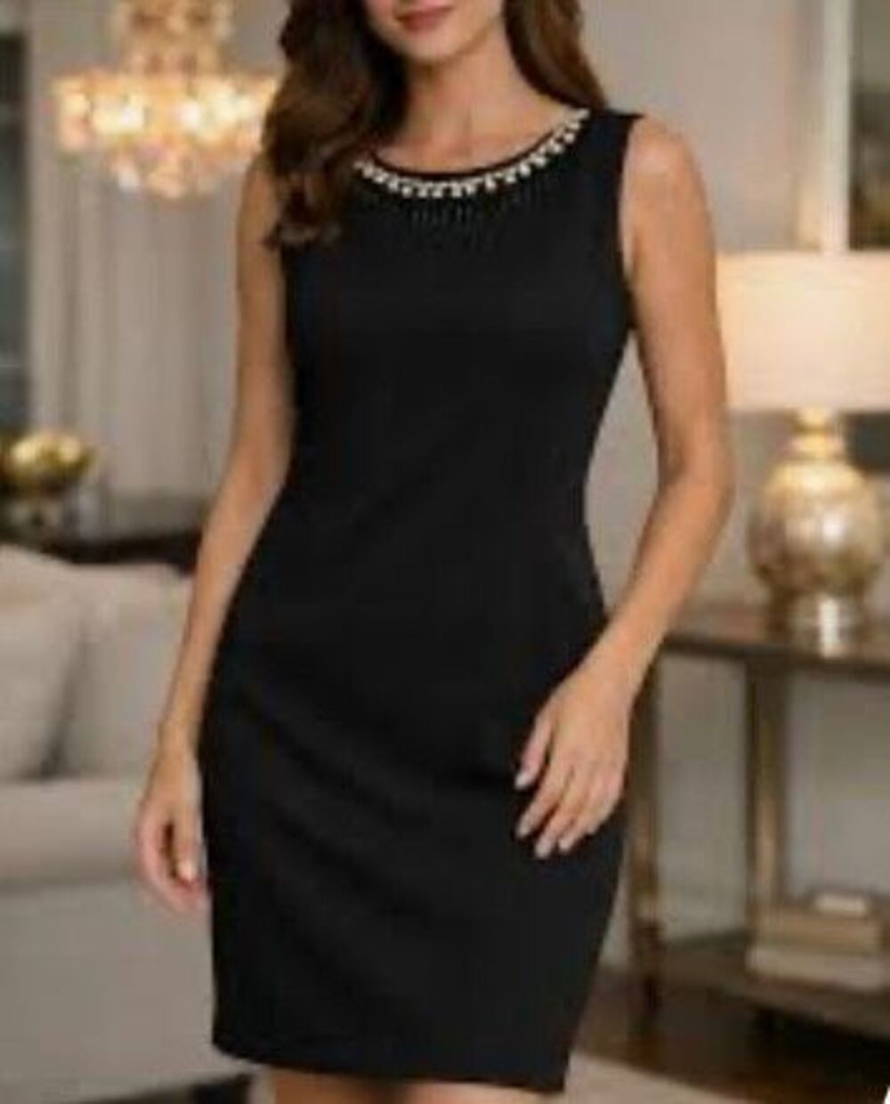 Dress barn collection, rhinestone neckline, embellished black dress, 22